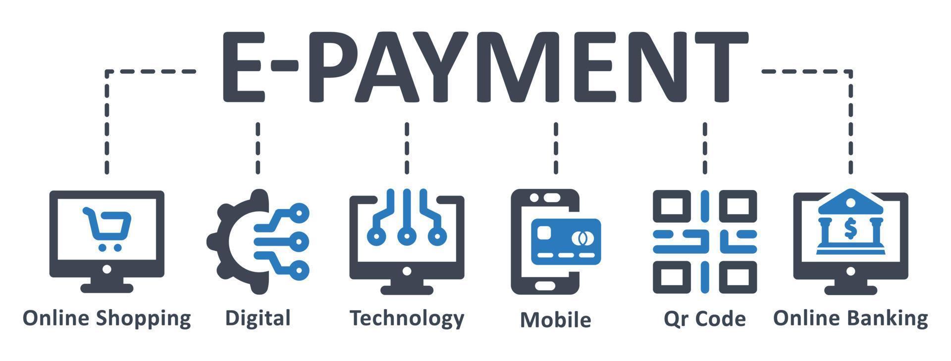 icono de pago electrónico - ilustración vectorial. pago electrónico, banca por Internet, banca en línea, compras, tecnología, digital, pago, infografía, plantilla, concepto, banner, pictograma, conjunto de iconos, iconos. vector