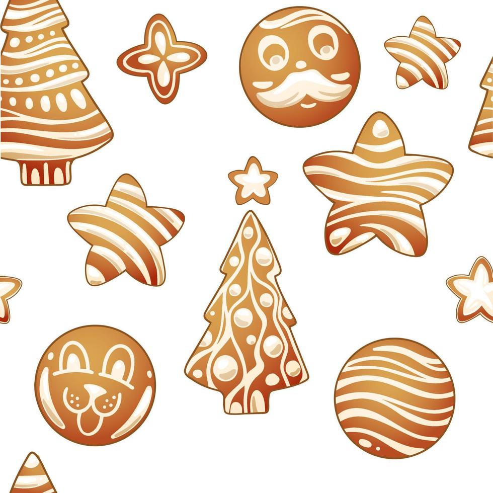 Pattern of painted gingerbread cakes with white cream vector