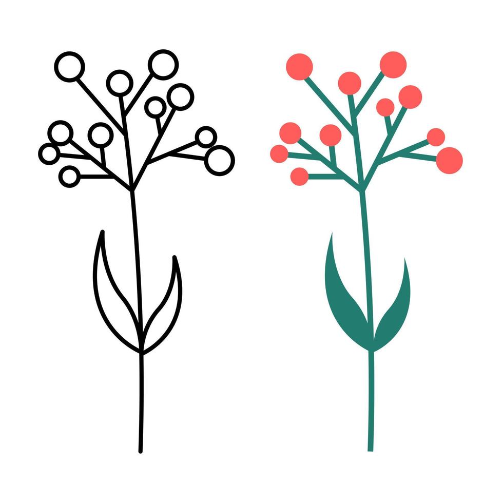 Hand drawn doodle plant stem illustration in flat and outline style vector