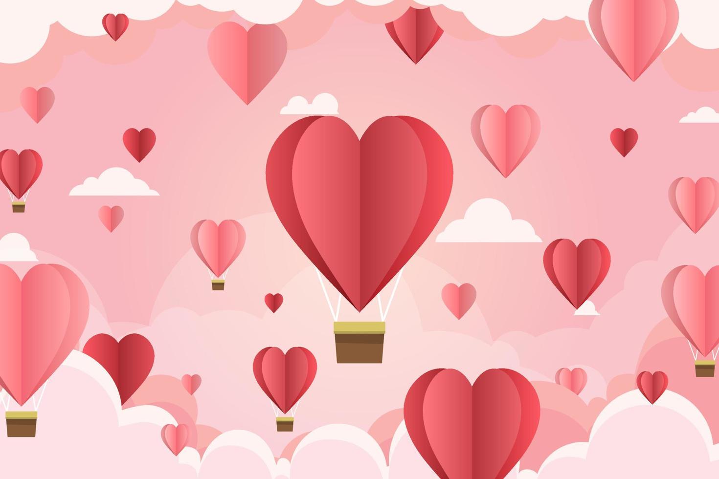 fondo del día de san valentín con globo en forma de corazón y nube en fondo rosa para fondos de pantalla, volantes, invitaciones, carteles, volantes, pancartas. ilustraciones vectoriales eps10 vector