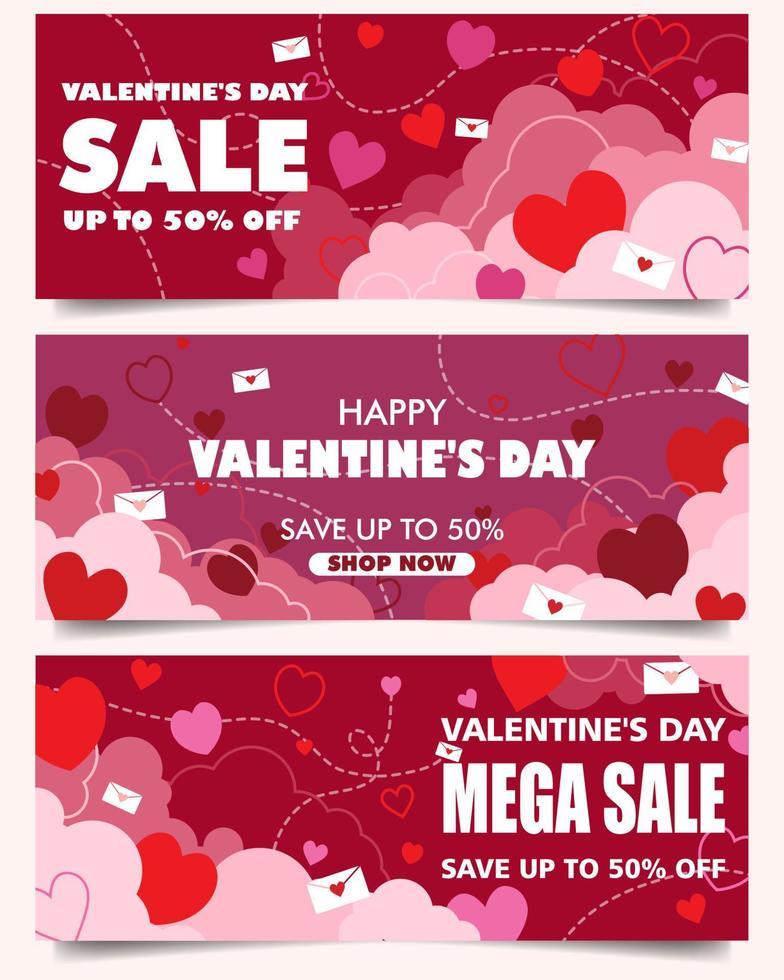 valentine day horizontal banner sale, promotion, ticket template background vector illustrations EPS10