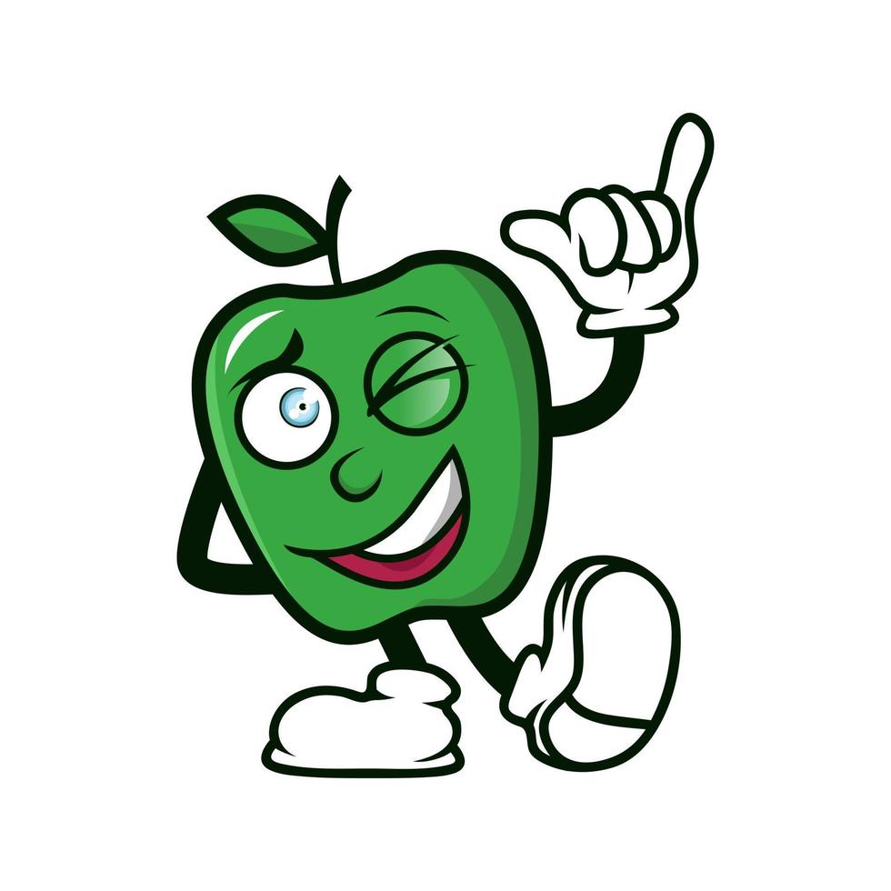 mascota del logotipo de la sonrisa feliz de la manzana verde vector
