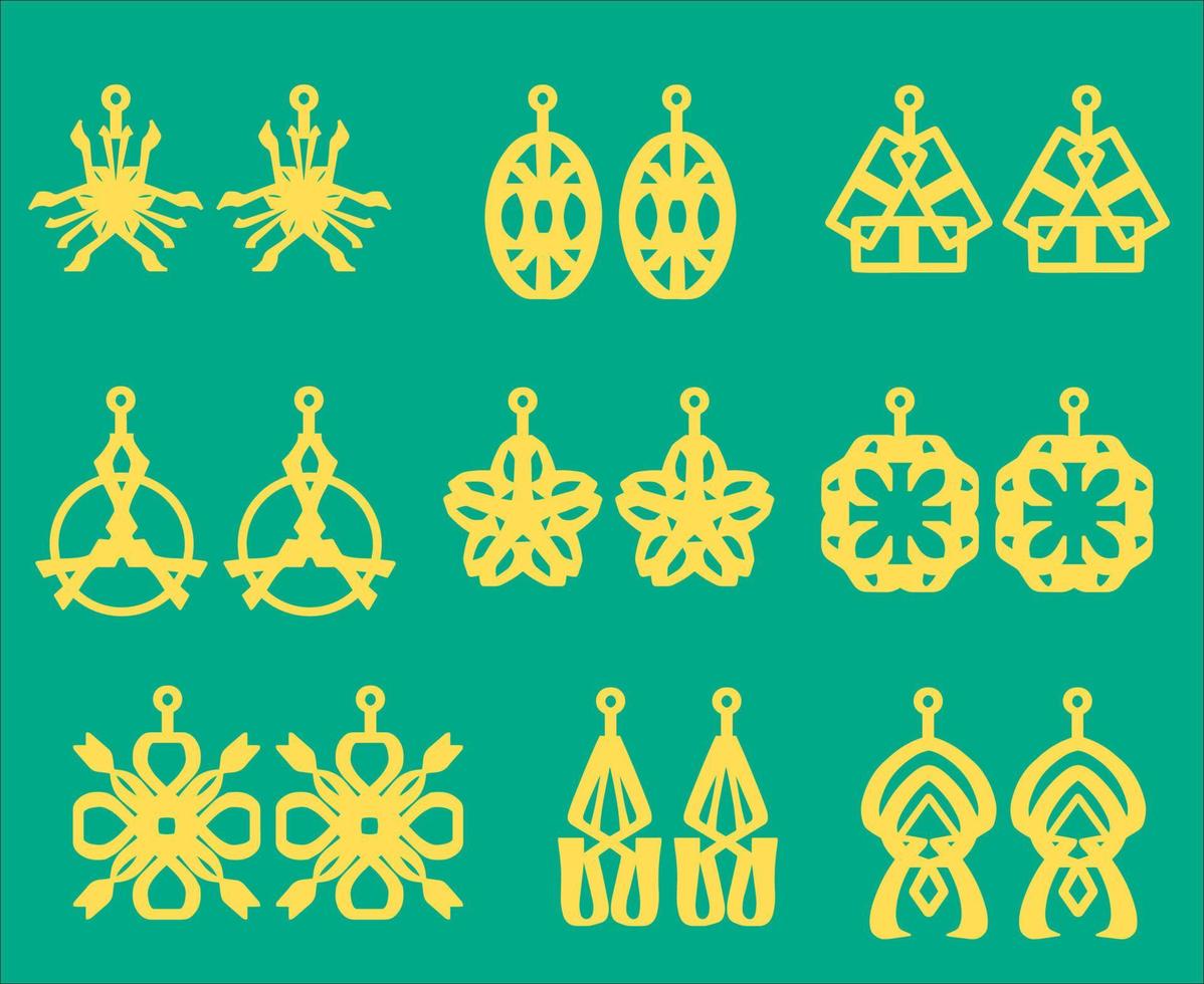 A collection of Earrings templates with geometric and abstract shapes. Isolated stencils pattern suitable for handmade work, laser cutting and printing. Jewelry Template. vector