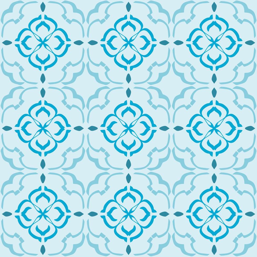 Blue Geometric Seamless Pattern with Tribal Shape. Pattern designed in Ikat, Aztec, Moroccan, Thai, Luxury Arabic Style. Ideal for Fabric Garment, Ceramics, Wallpaper. Vector Illustration.