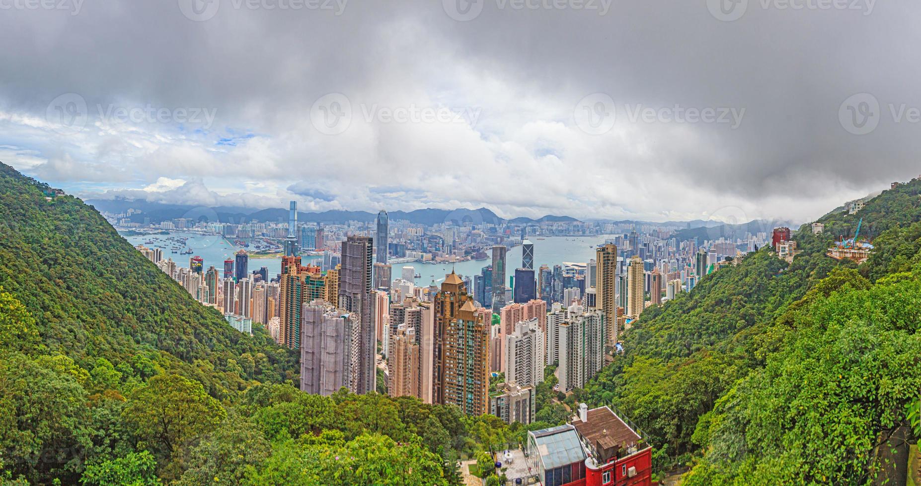 View of the skyline and harbor from Victoria Peak in Hong Kong photo