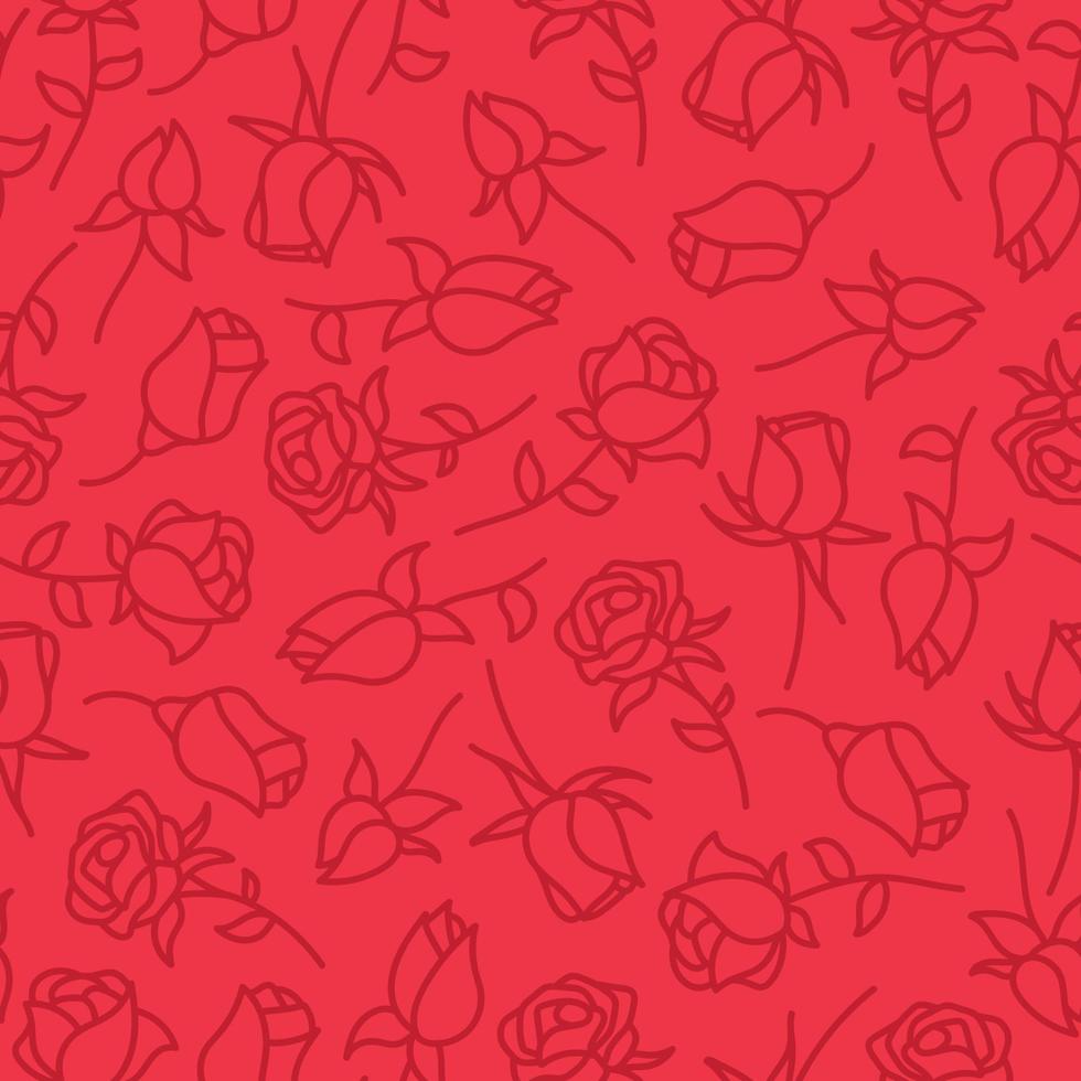 Subtle pink on pink hand drawn doodle of roses seamless pattern background vector
