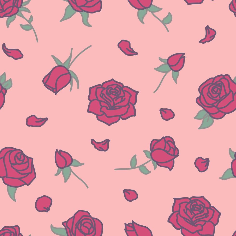 Roses floral seamless pattern on pink background vector