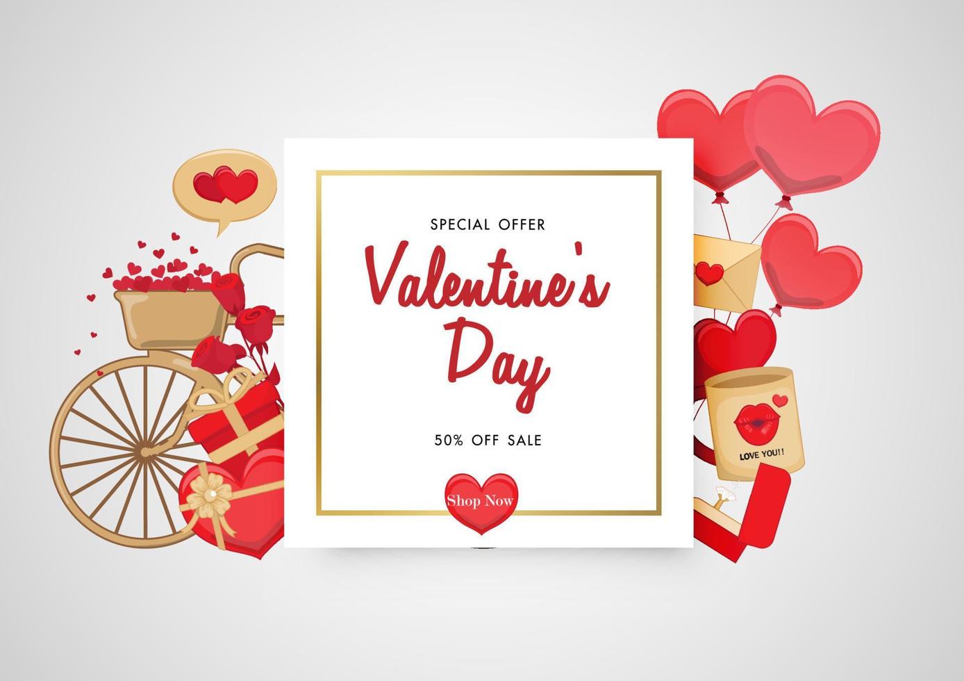 Valentine day sale on white background with valentine elements vector