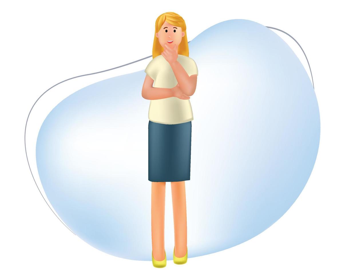 young woman thinking, searching idea, trying to find a solution. brainstorming concept. 3d vector people character illustration