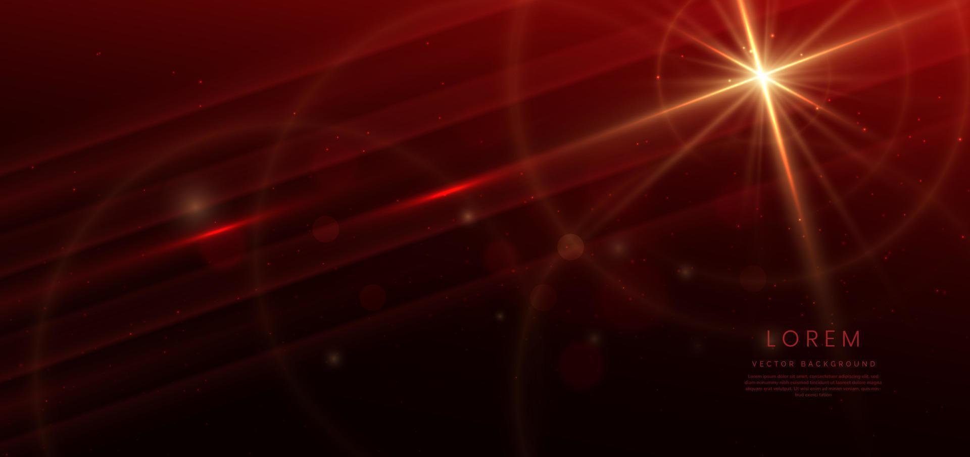 Abstract red elegant background with gold lighting effect sparkle and bokeh with copy space for tech. Luxury design style. vector