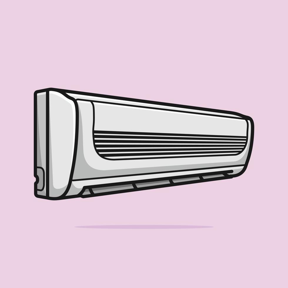 Air conditioner mounted on a light purple wall vector