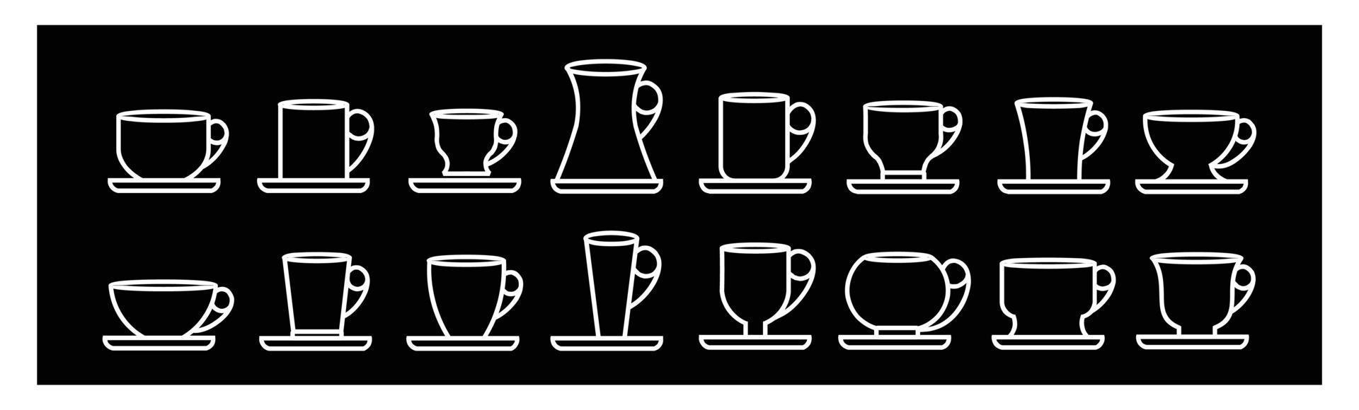 Cocktail glass line icons flat set, outline vector symbol collection, Set glass includes icons flat for design on black background.
