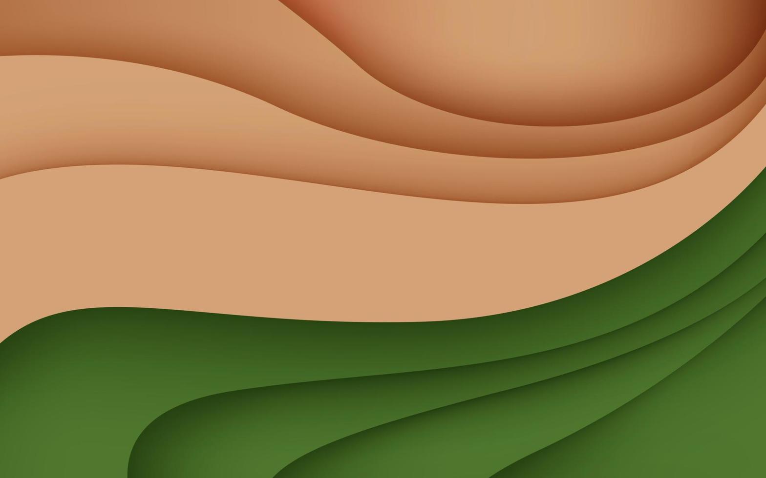 capas múltiples de textura verde marrón capas de corte de papel 3d en banner de vector degradado. diseño de fondo de arte de corte de papel abstracto para plantilla de sitio web. concepto de mapa topográfico o corte de papel de origami suave