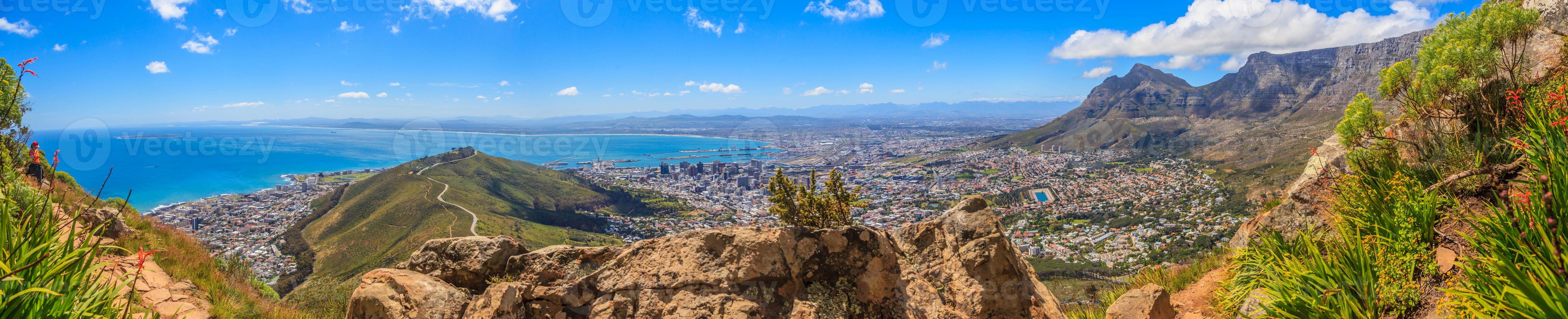 Cape Town and Table Mountain from above from Lions Head photo