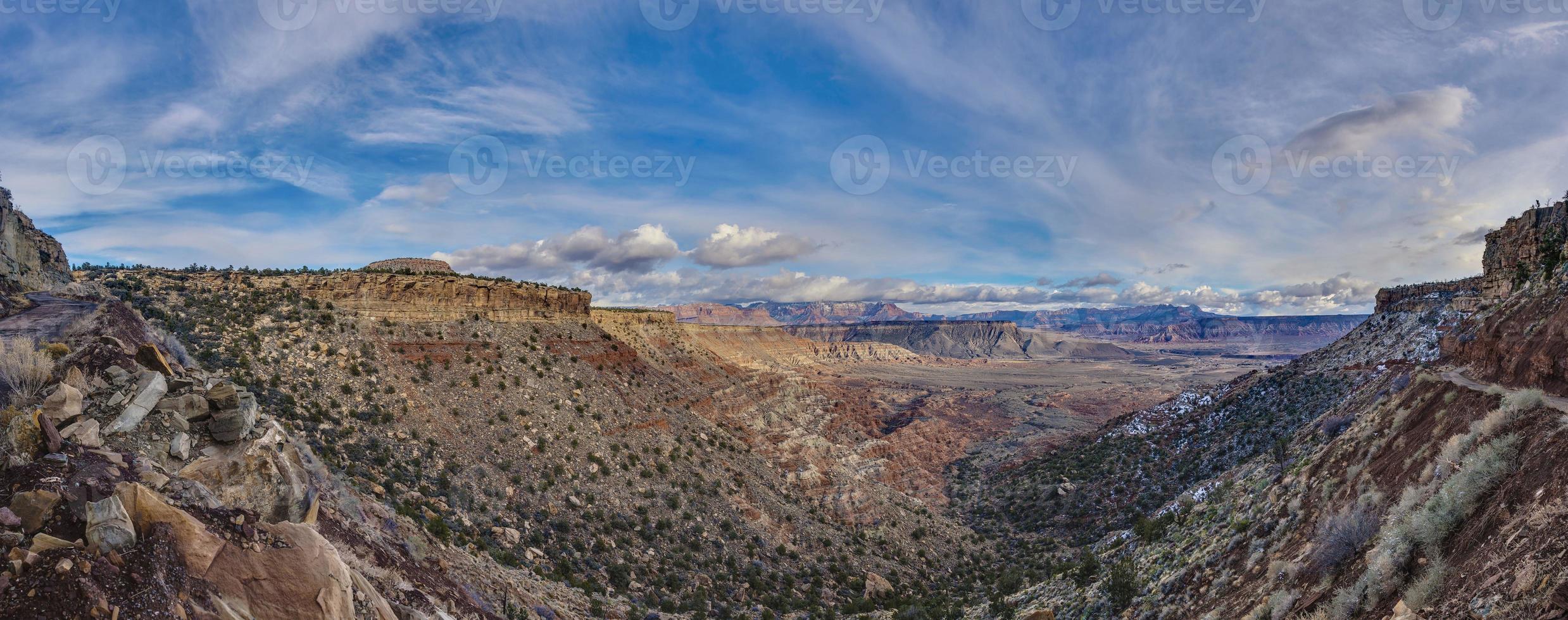 Panoramic view from Arizona desert in winter from elevated perspective photo