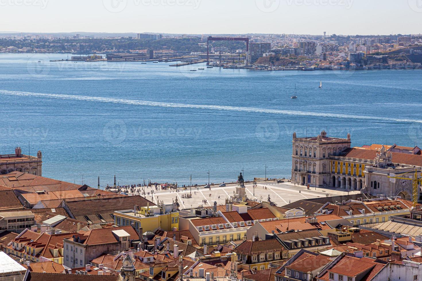 Aerial view on Praca do Comercio from Castelo de Sao Jorge in Lisbon in summer photo