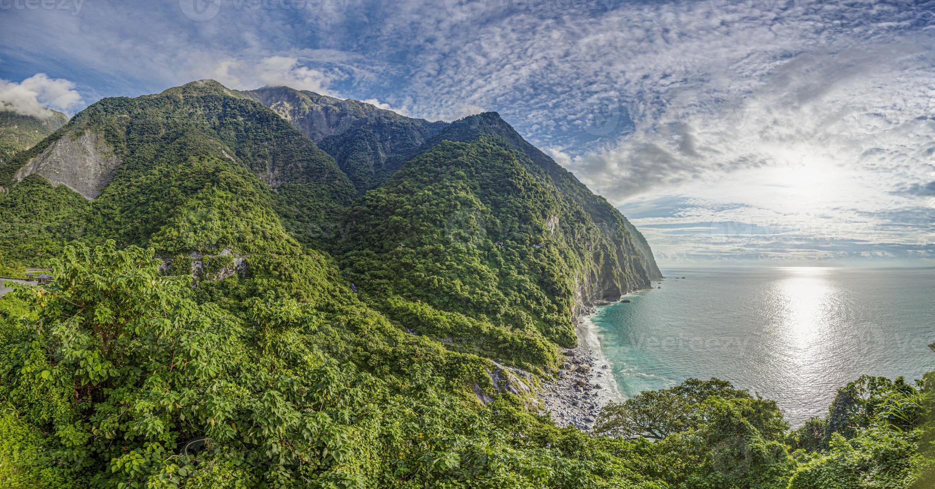 Panoramic view over the famous Qingshui Cliff in Taiwan with cloudy sky in summer photo