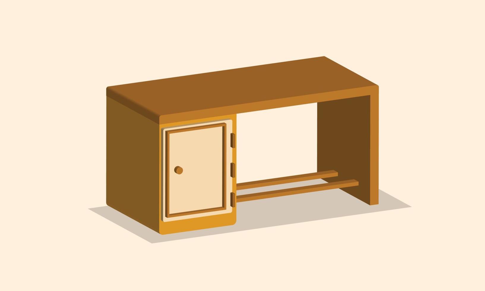 Isometric desk with cabinet vector design. Wooden table furniture concept.