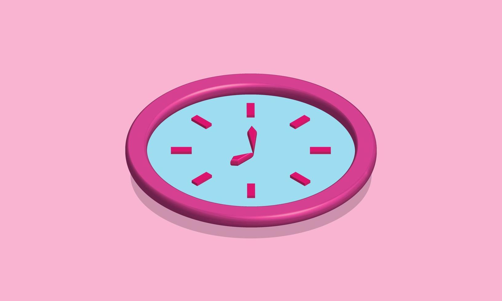 Isometric clock simple icon for design element. 3d pink wall clock. vector