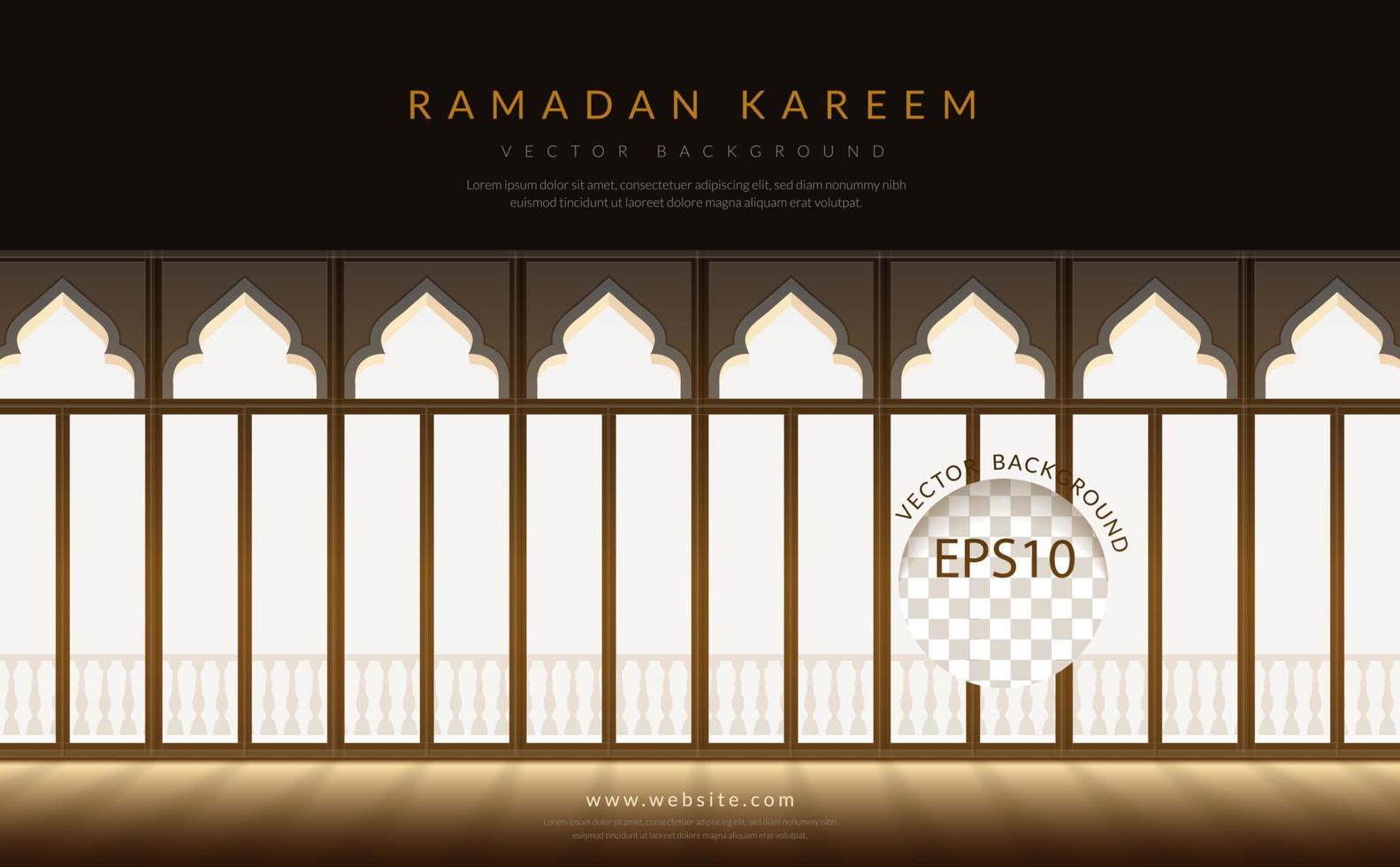 fondo de ramadán kareem, grandes ventanales de la mezquita interior islámica. ilustración vectorial vector