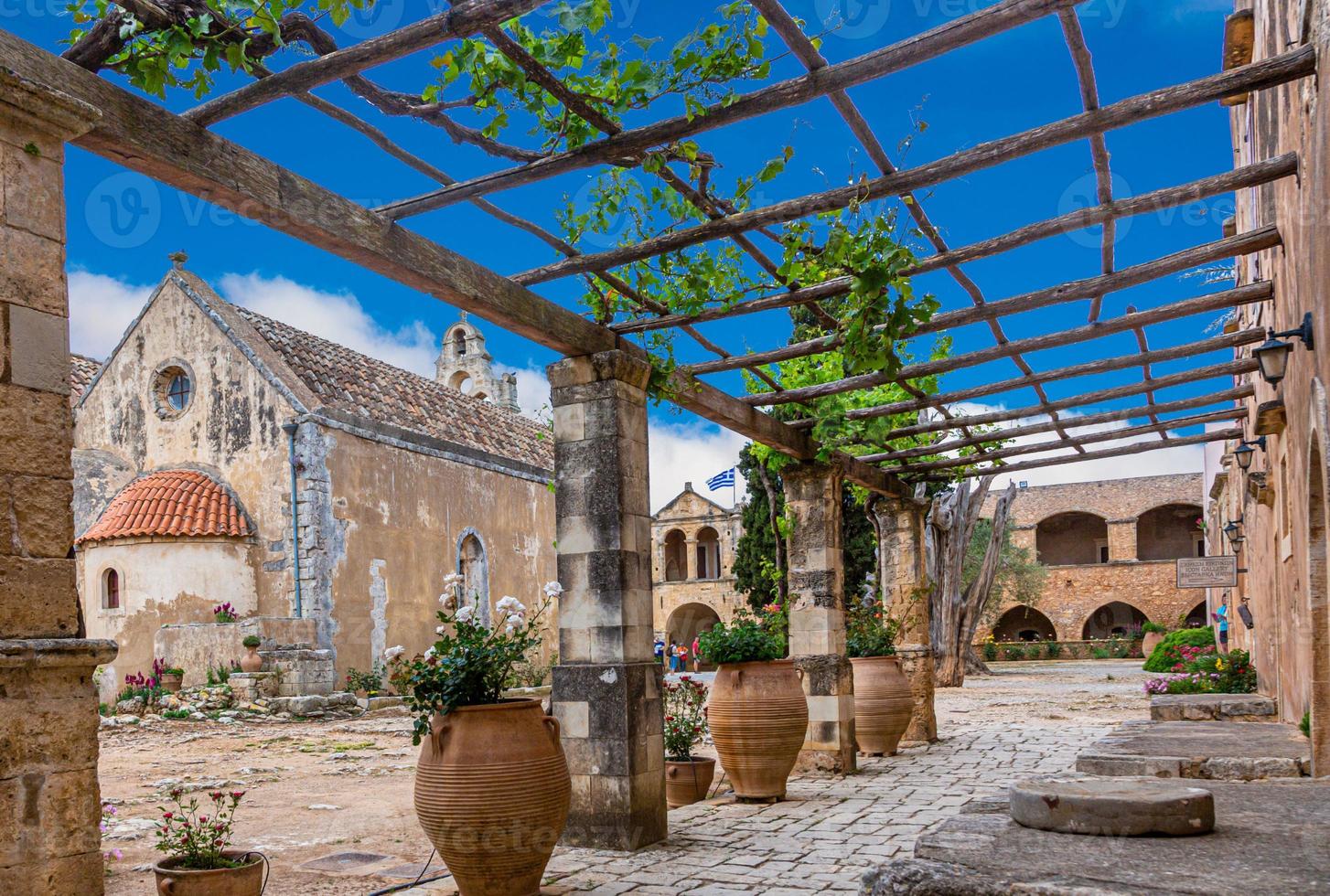 View over the garden of the monastery Arkadi on the greek island of crete in summer photo