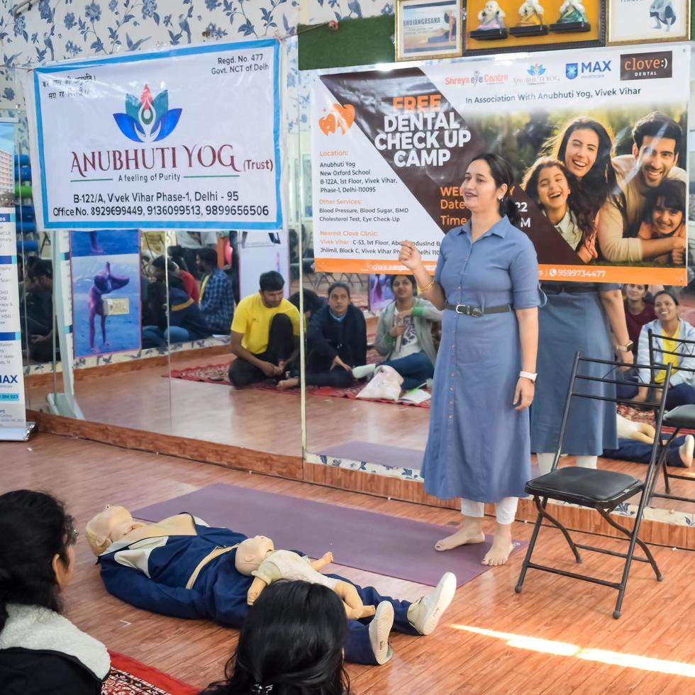 Delhi, India - November 19, 2022 - Human dummy lies on the floor during first Aid Training - Cardiopulmonary resuscitation. First aid course on CPR dummy, CPR First Aid Training Concept photo