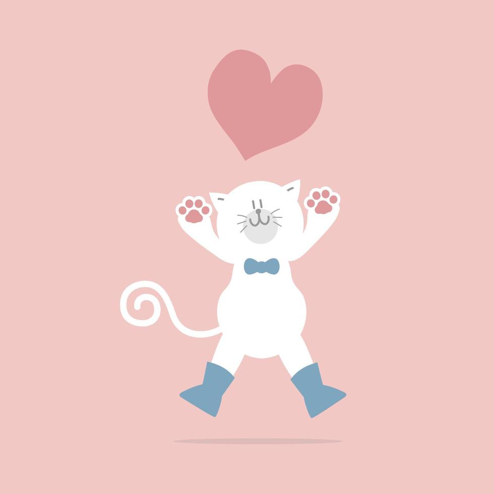 cute and lovely white cat with heart, happy valentine's day, love concept, flat vector illustration cartoon character costume design