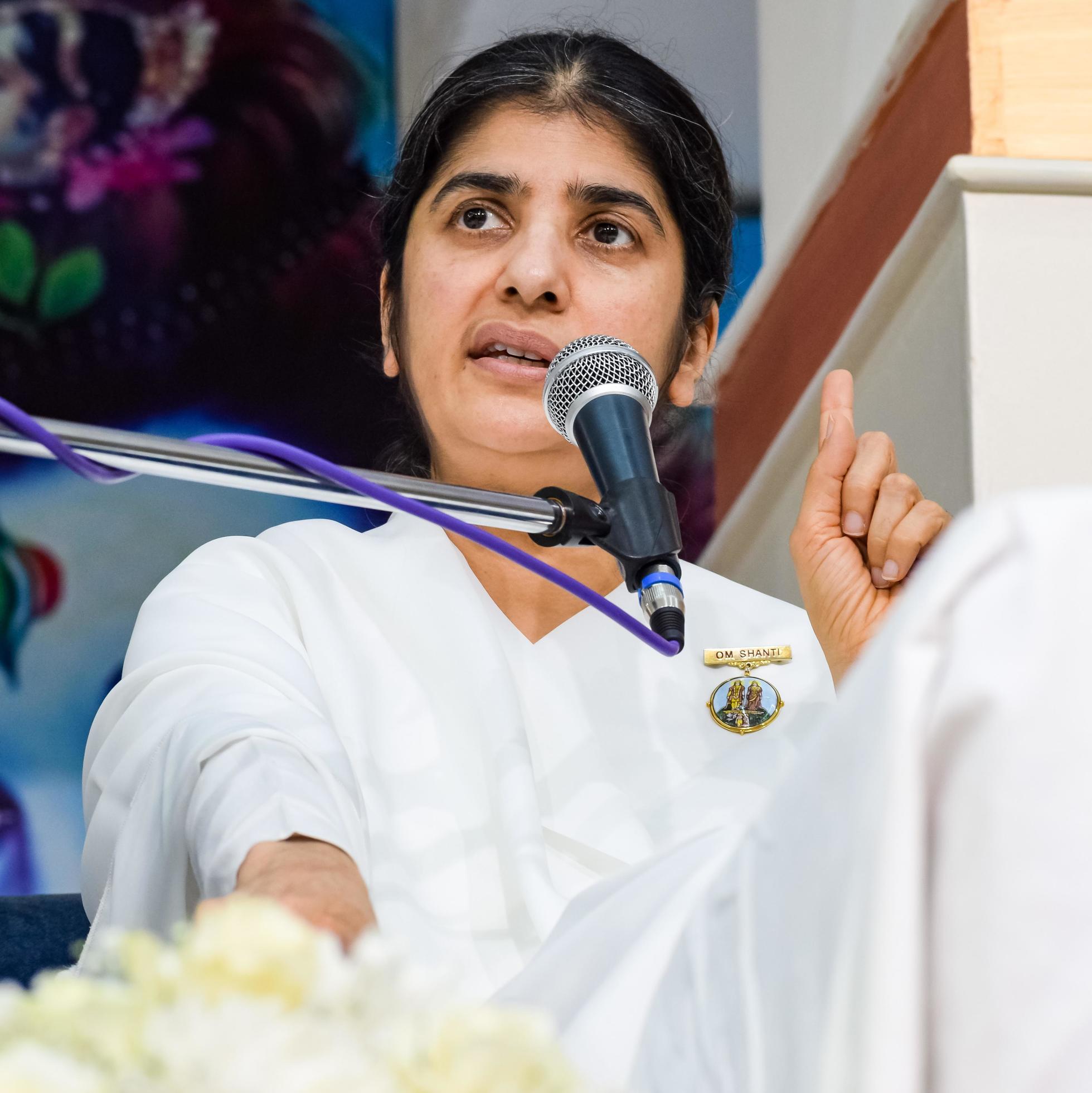 New Delhi, India, October 16 2022 BK Shivani during meditation