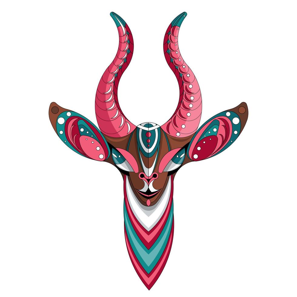 Vector image of a large horned animal which consists of geometric shapes according