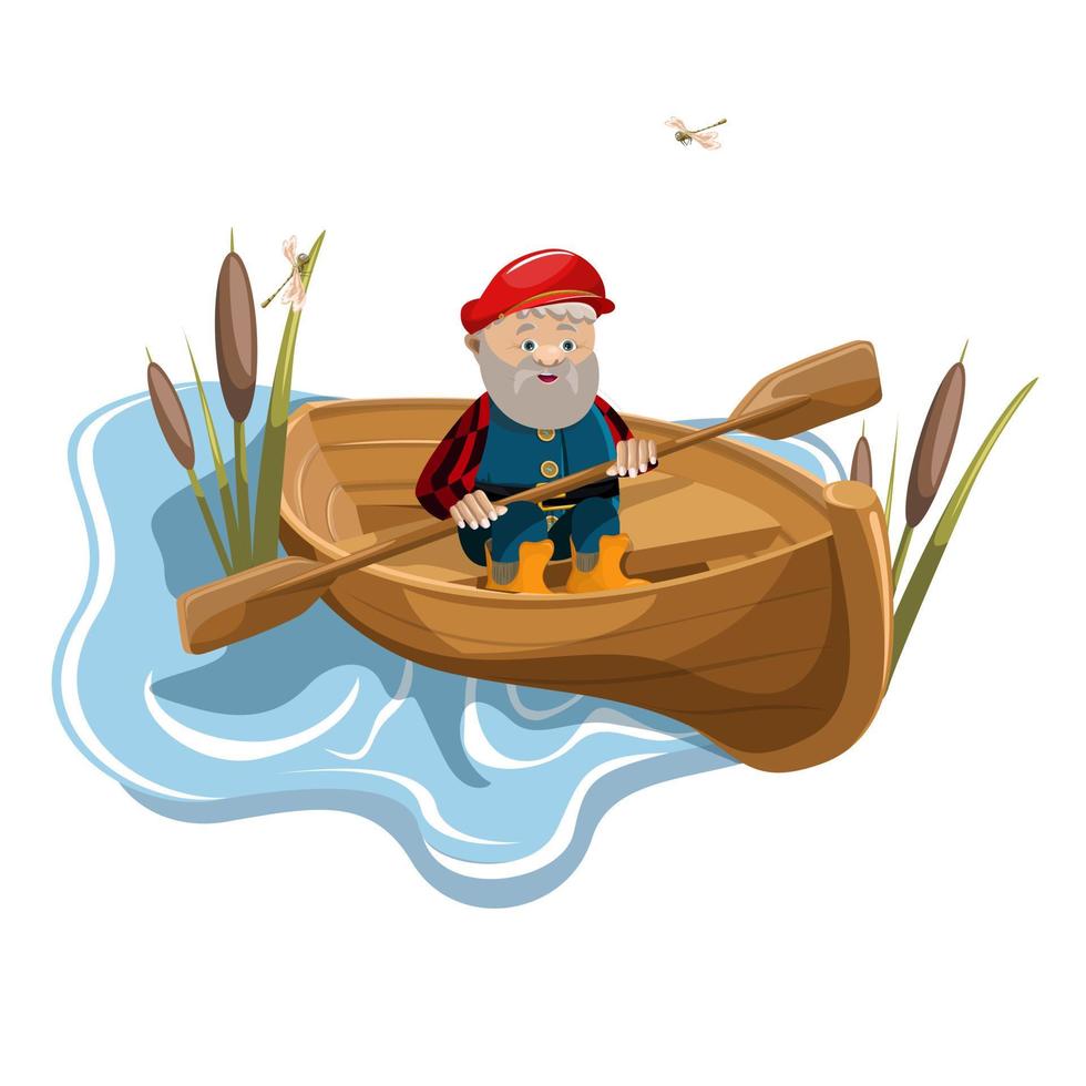 imagen vectorial de un hombre de edad avanzada flotando en un estanque. dibujos animados. eps 10 vector