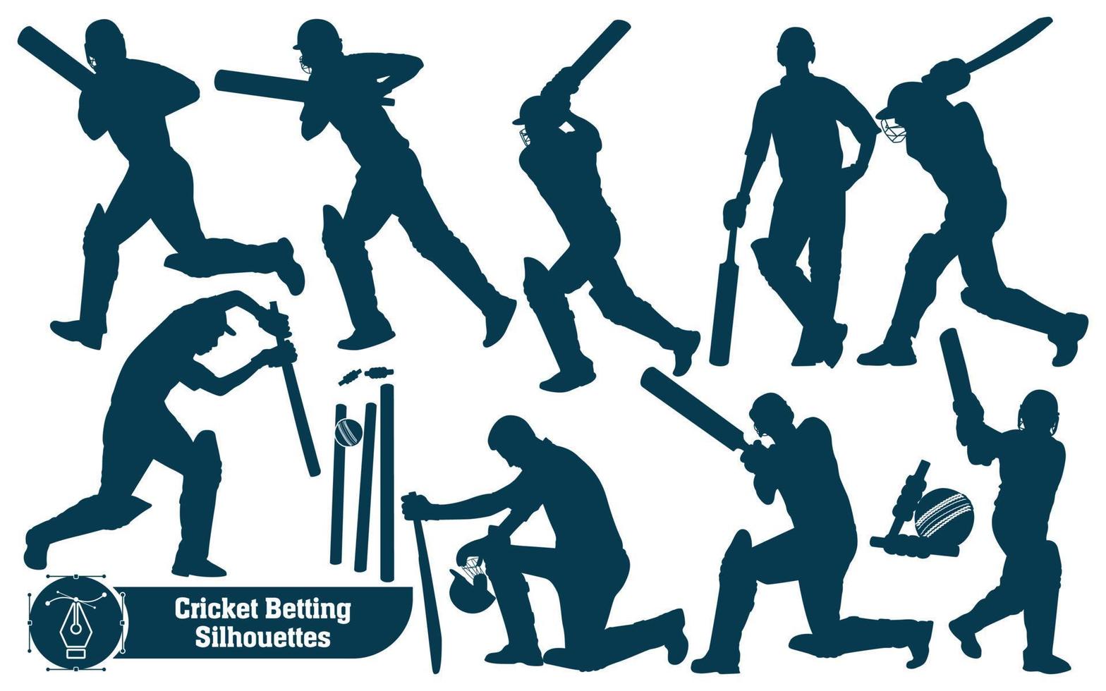 Cricket player betting silhouettes in different poses vector