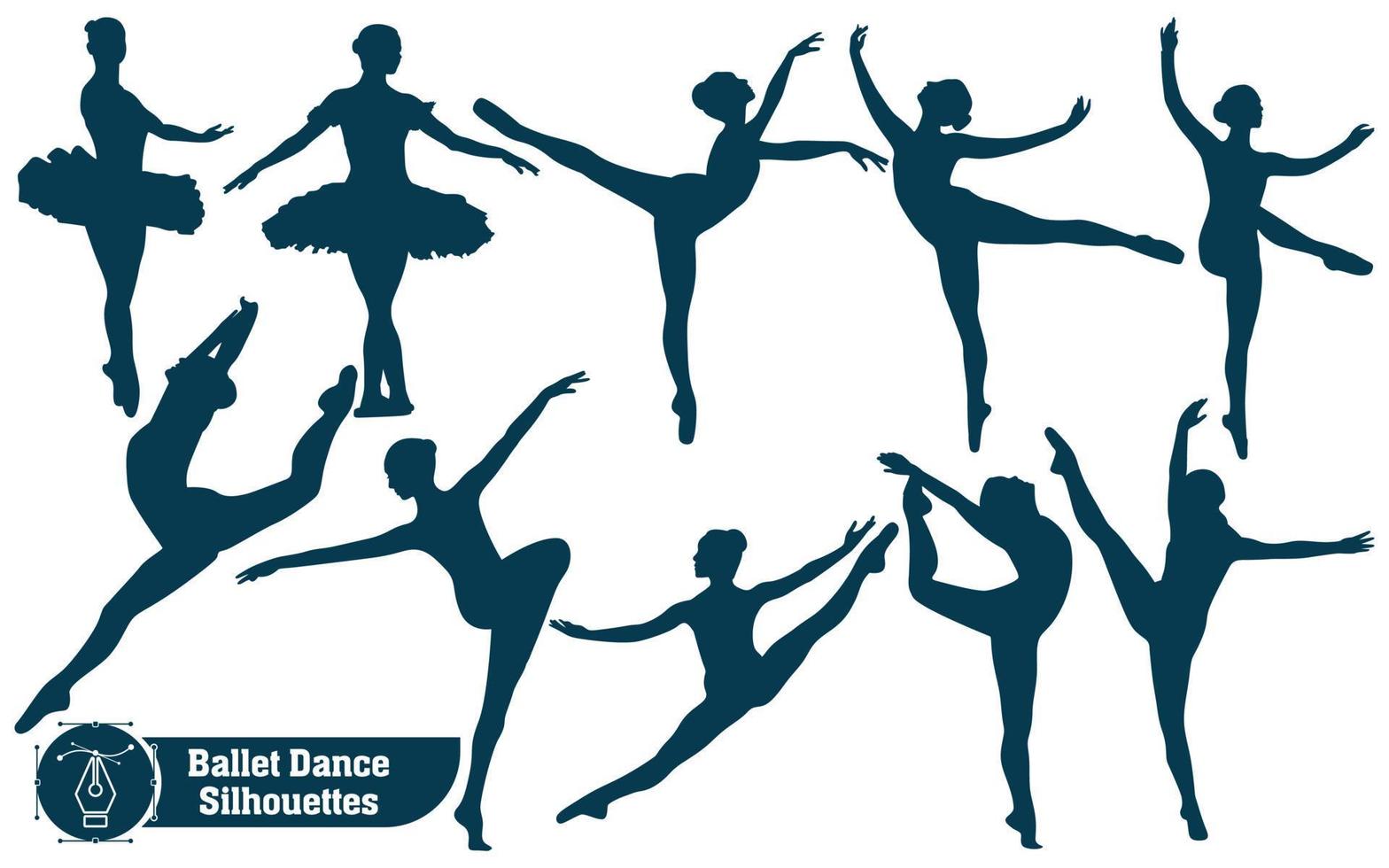 Collection of Black and white vector woman silhouettes dancing ballet of women body anatomy styles