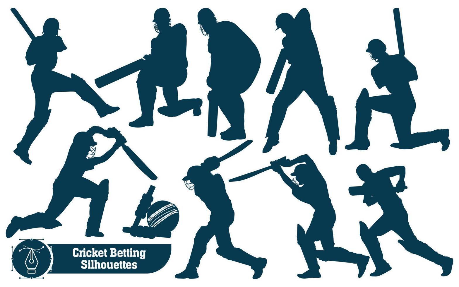 Cricket player betting silhouettes in different poses vector