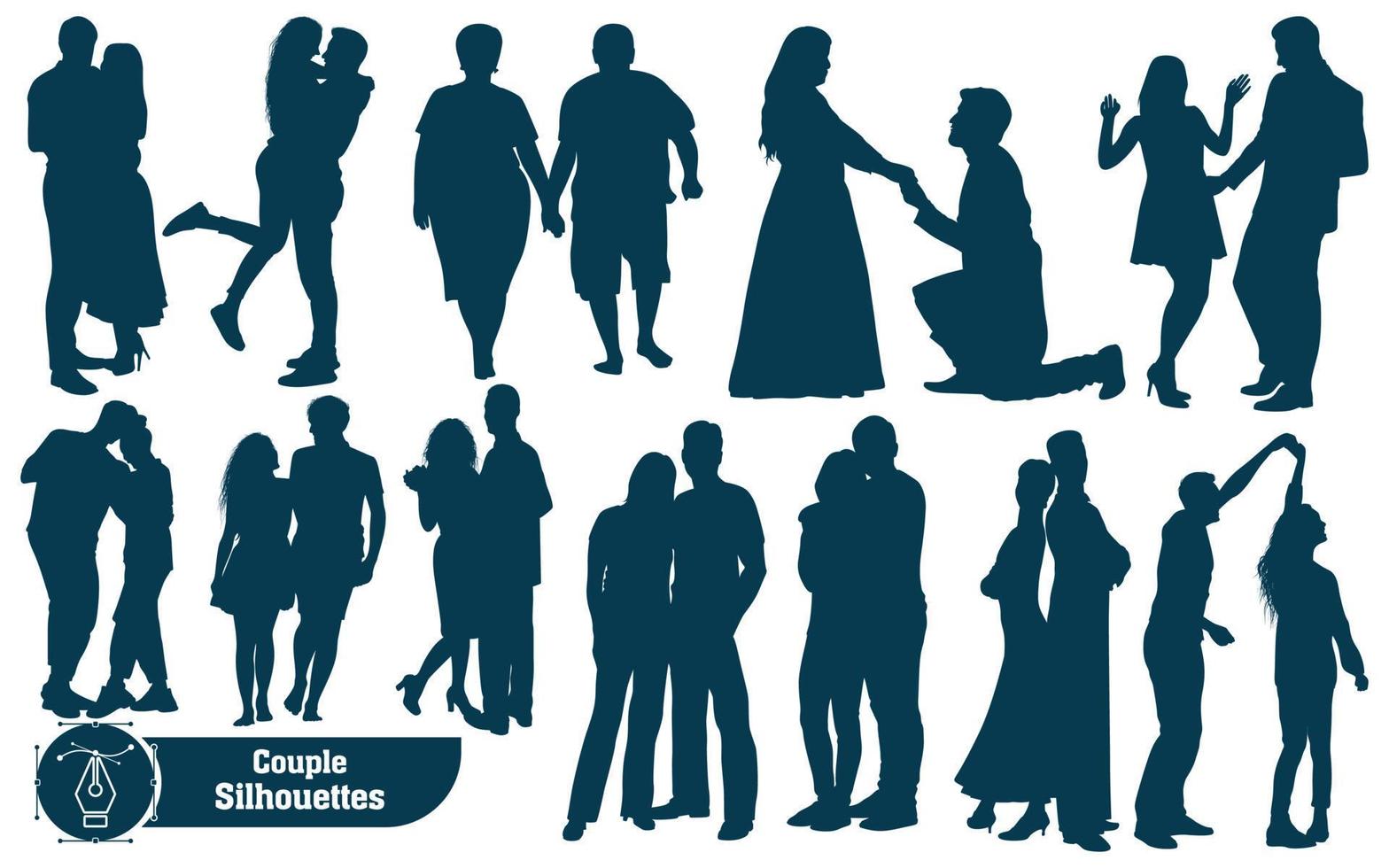 Collection of Wedding dance silhouettes in different poses vector