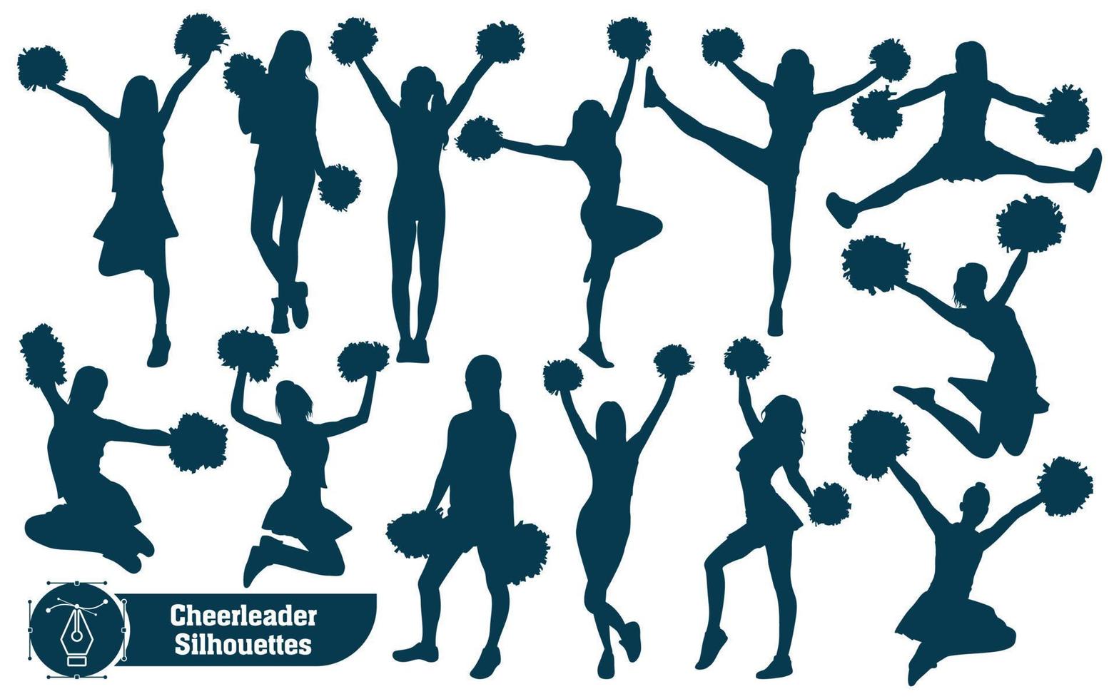 Collection of Cheerleader Silhouette in different positions vector