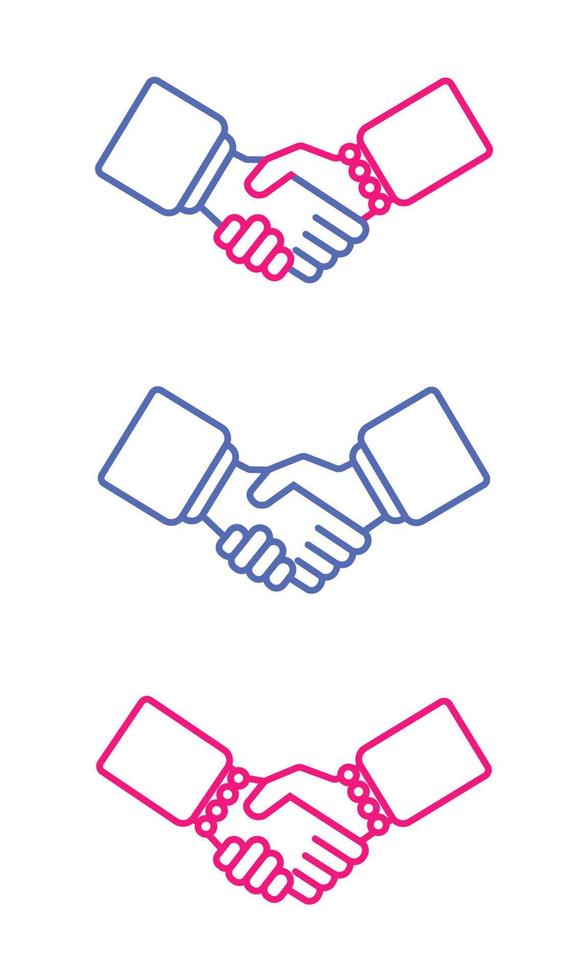 Female and male, male and male, female and female shake hands. Business partners shake hands, make partnership deal agreement, thank for good teamwork, expressing respect gender equality concept. vector
