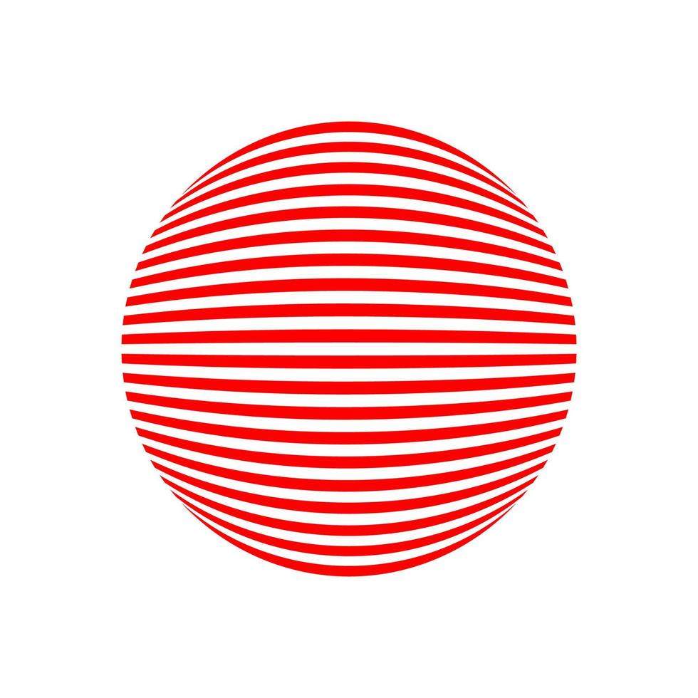 Red striped ball on a white background vector illustration. 3d lines globe artwork design.