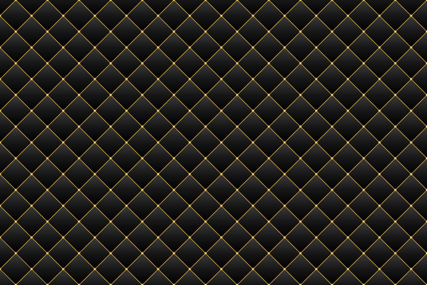 Dark luxury upholstery with golden beads and border vector background. Quilted leather texture premium pattern.