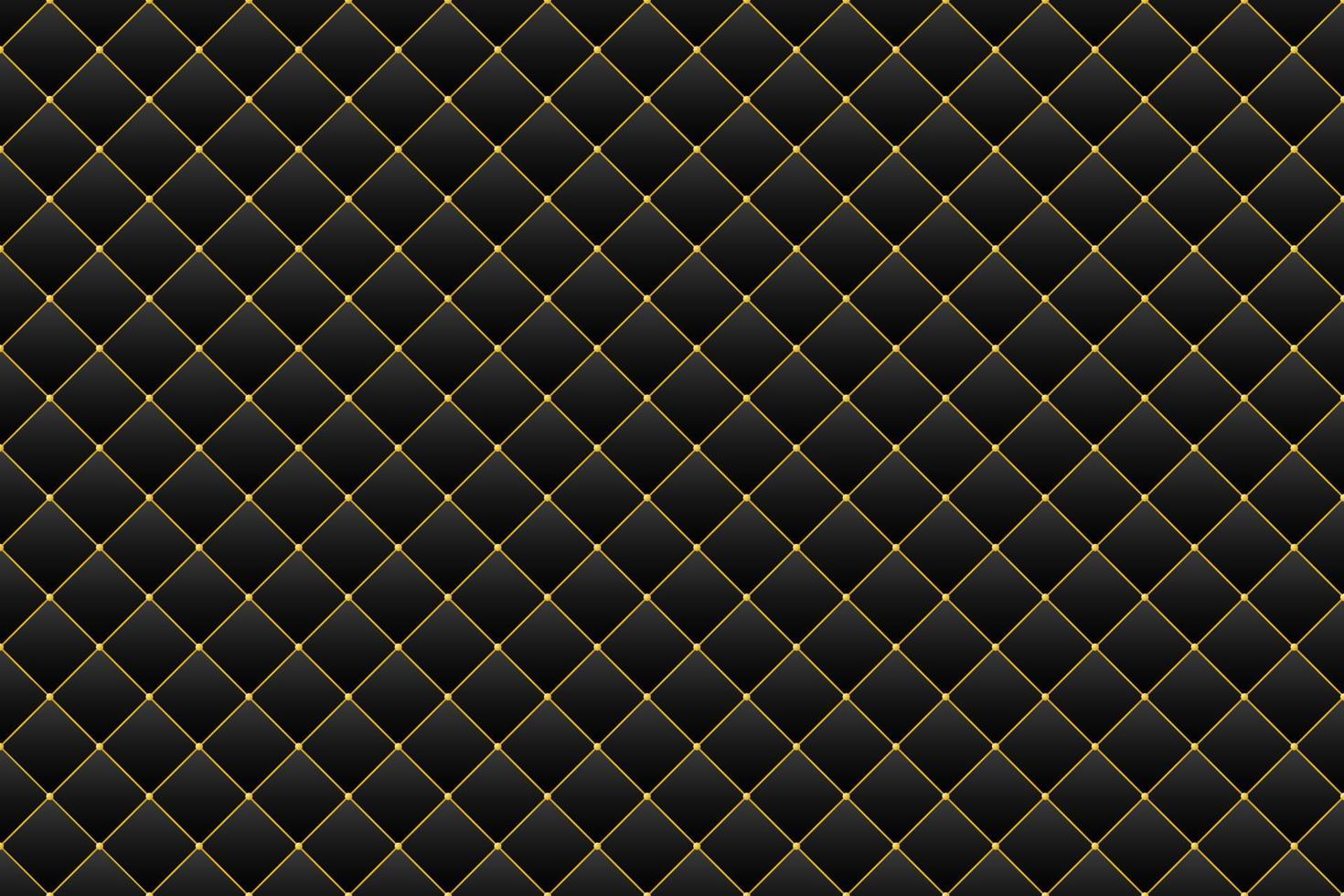 Dark luxury upholstery with golden beads and border vector background. Quilted leather texture premium pattern.