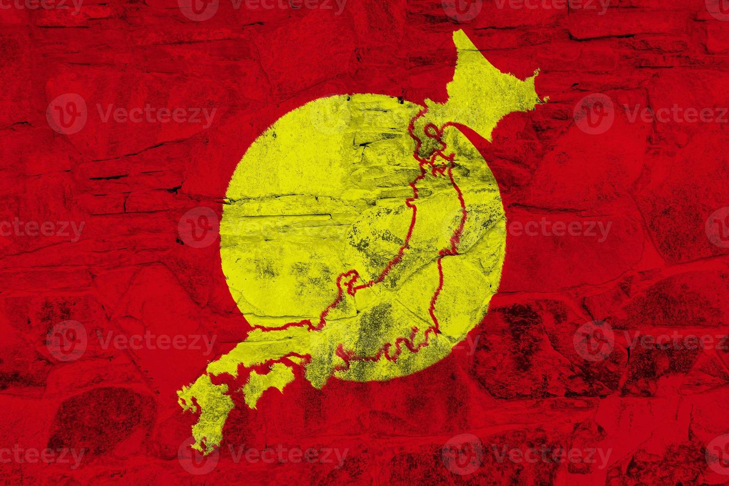 bandera de japón y mapa de contorno del país en la textura. collage. foto