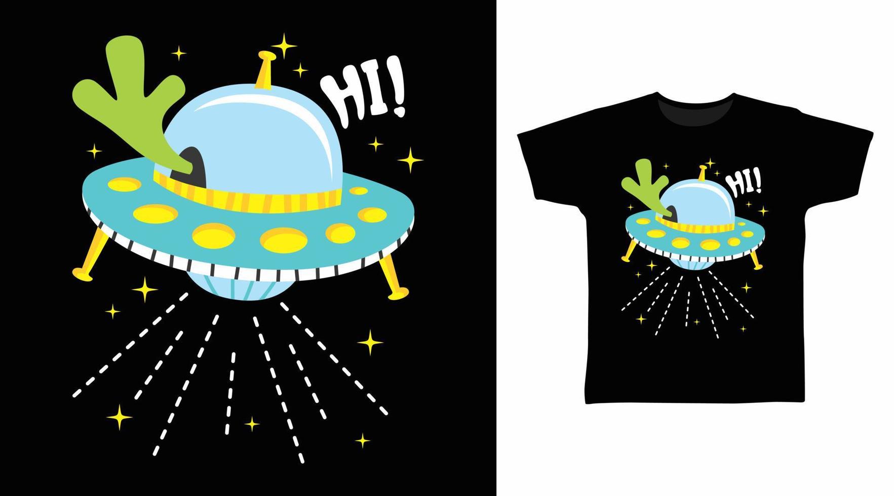 Alien UFO cartoon illustration for print on tee vector