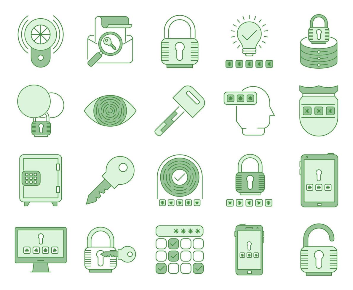 iconos de contraseña y seguridad, adecuados para una amplia gama de proyectos creativos digitales. vector