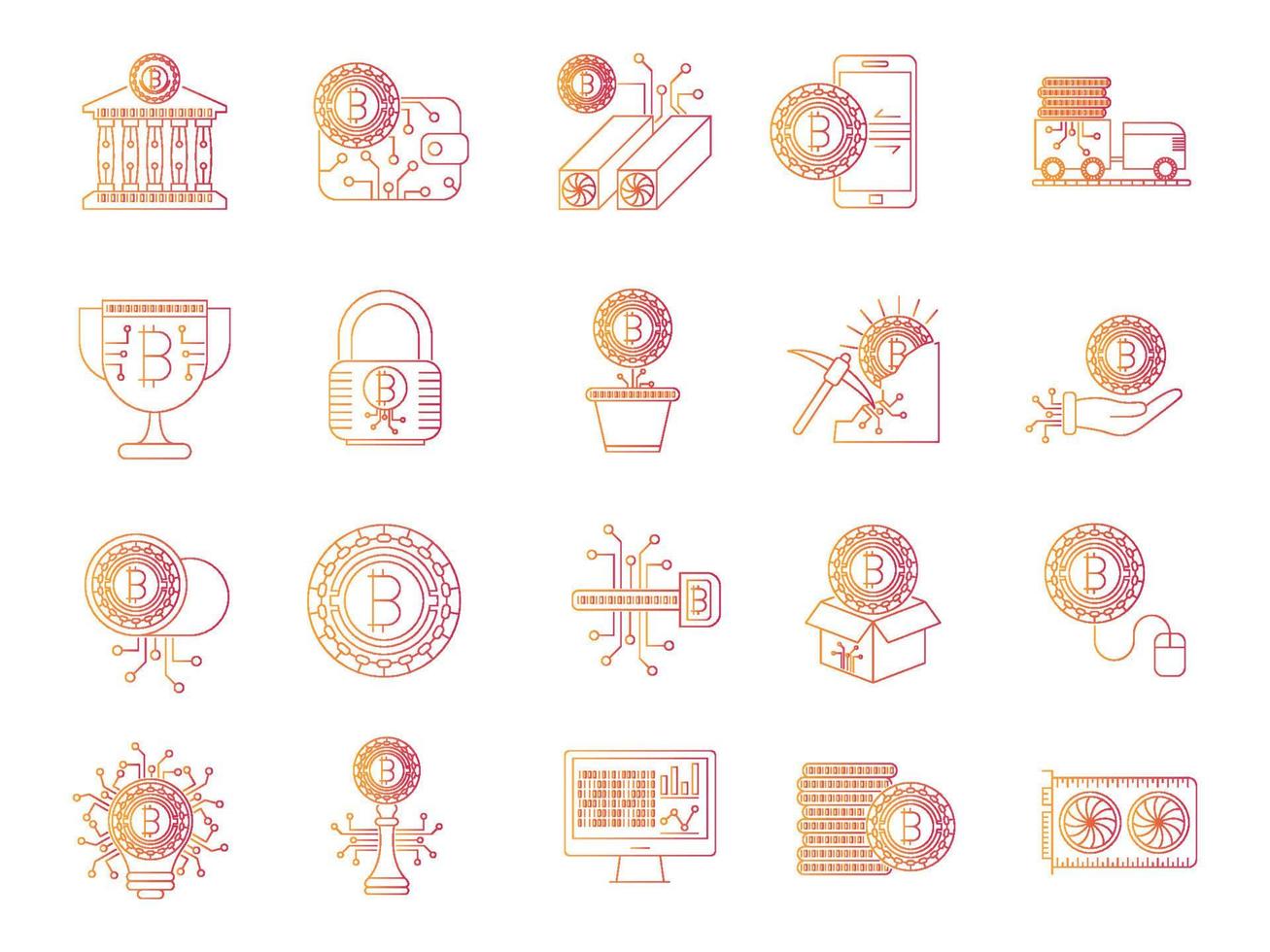 iconos de bitcoin, adecuados para una amplia gama de proyectos creativos digitales. vector