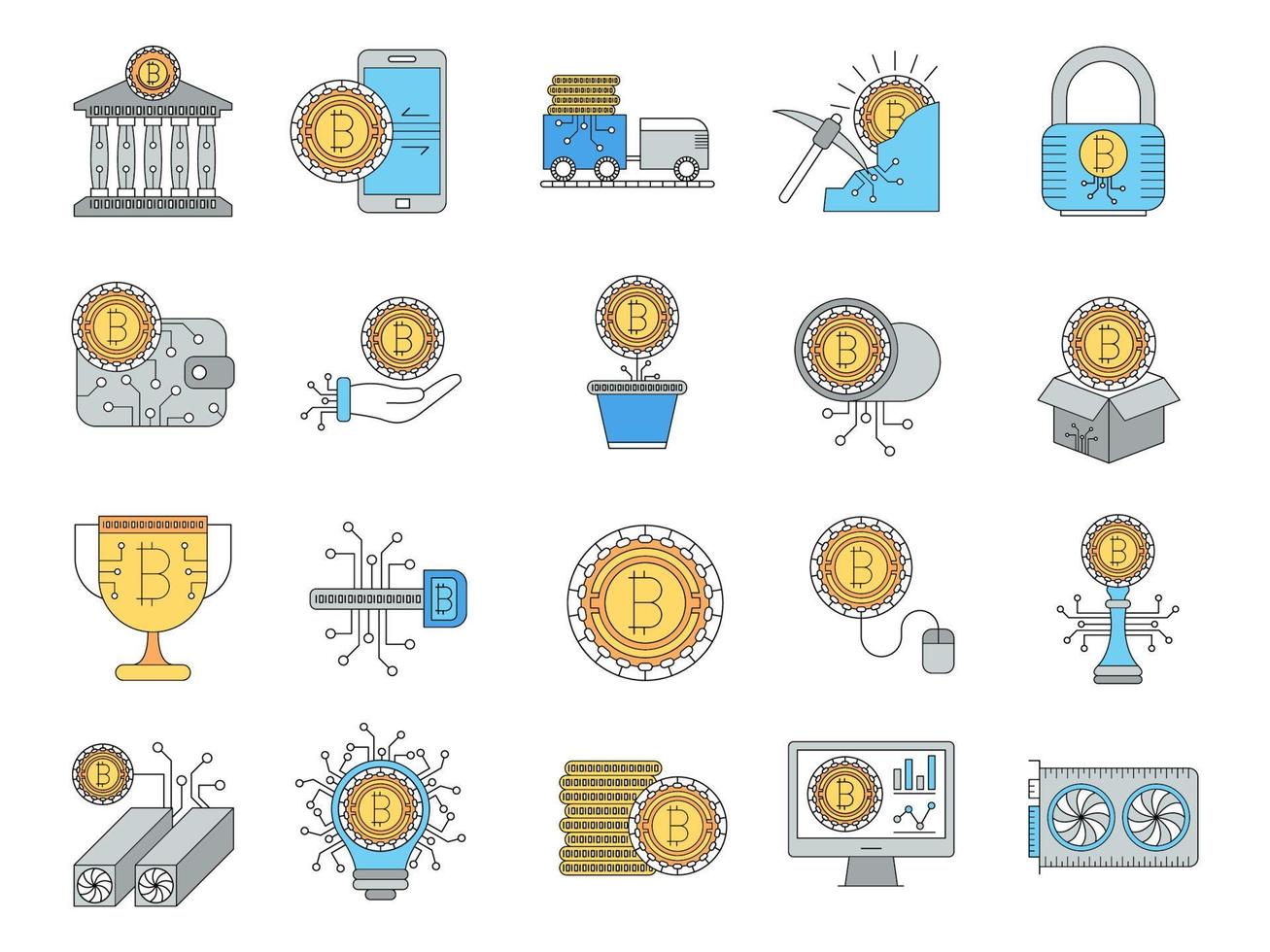 Bitcoin icons, suitable for a wide range of digital creative projects. vector