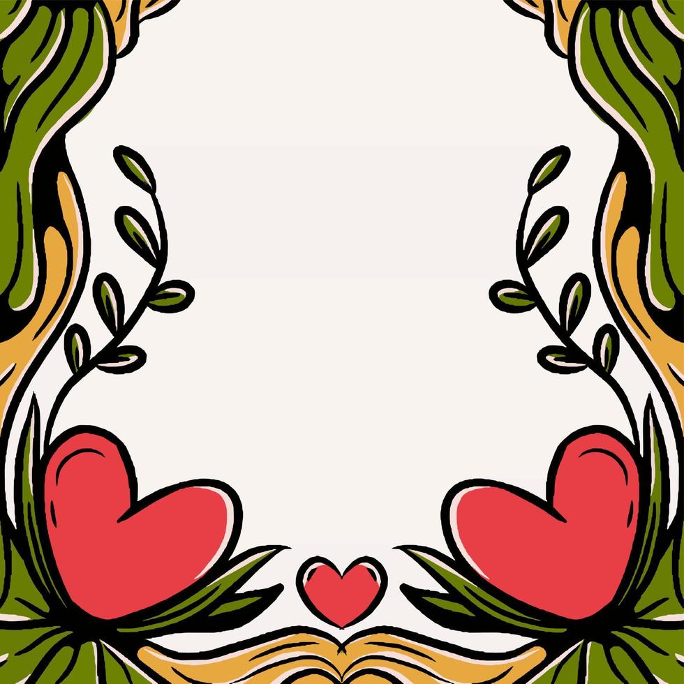 vector illustration valentine background for social media template with copy space decorated with roots and leaves and hearts