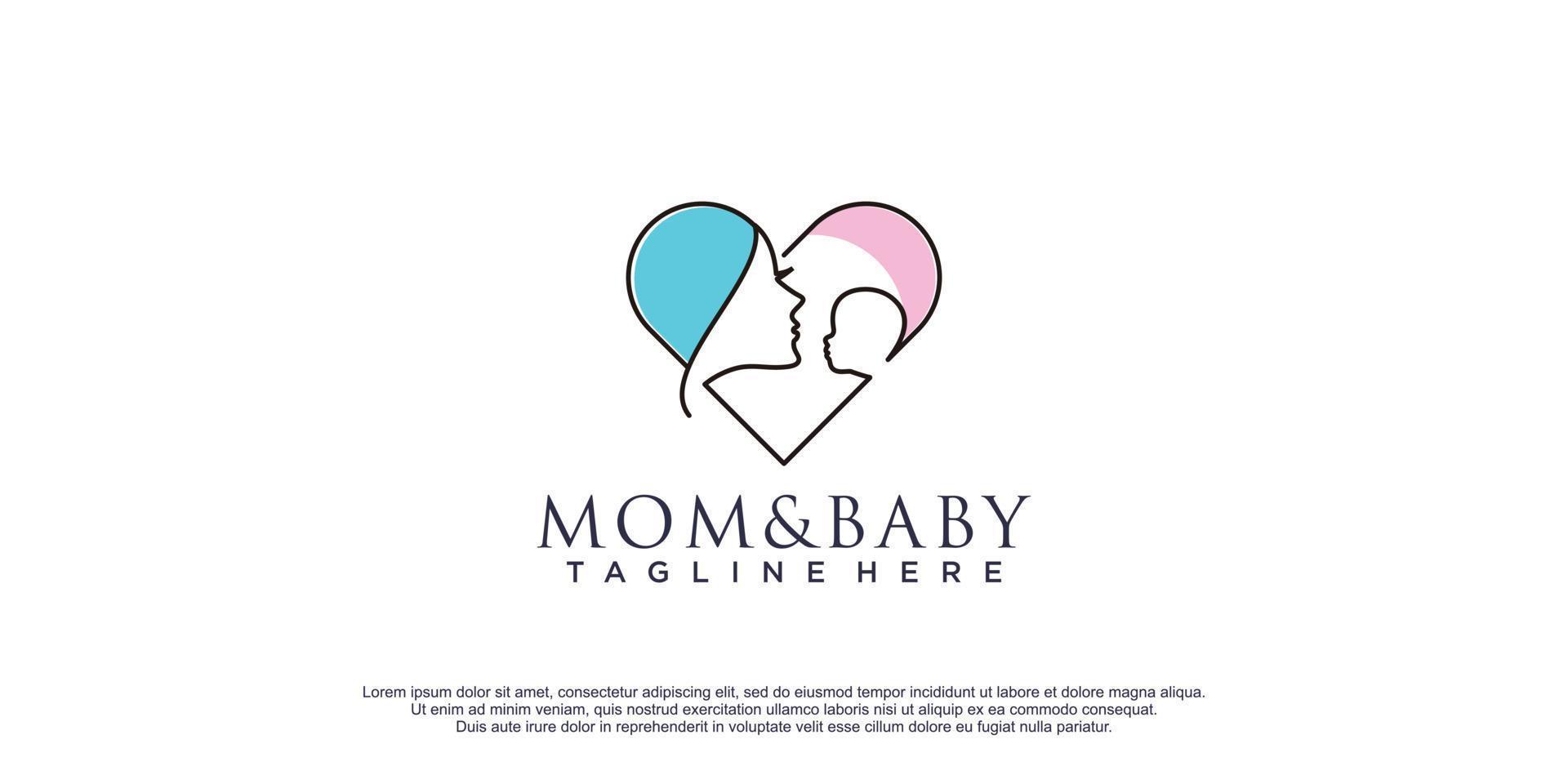 Mom and baby logo with lineart creative design premium vector