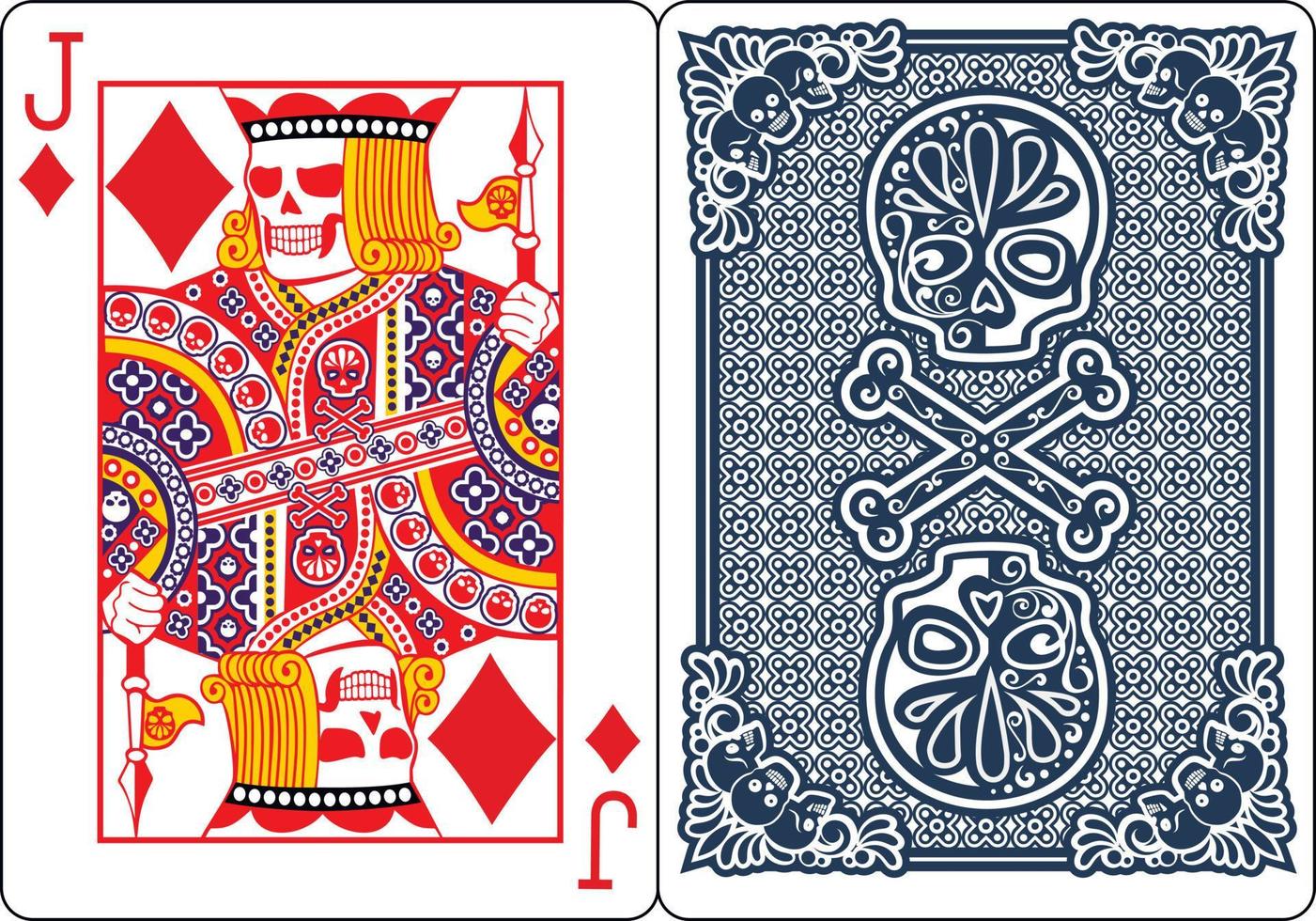 exclusive poker playing cards with skeletons, jack diamond vector