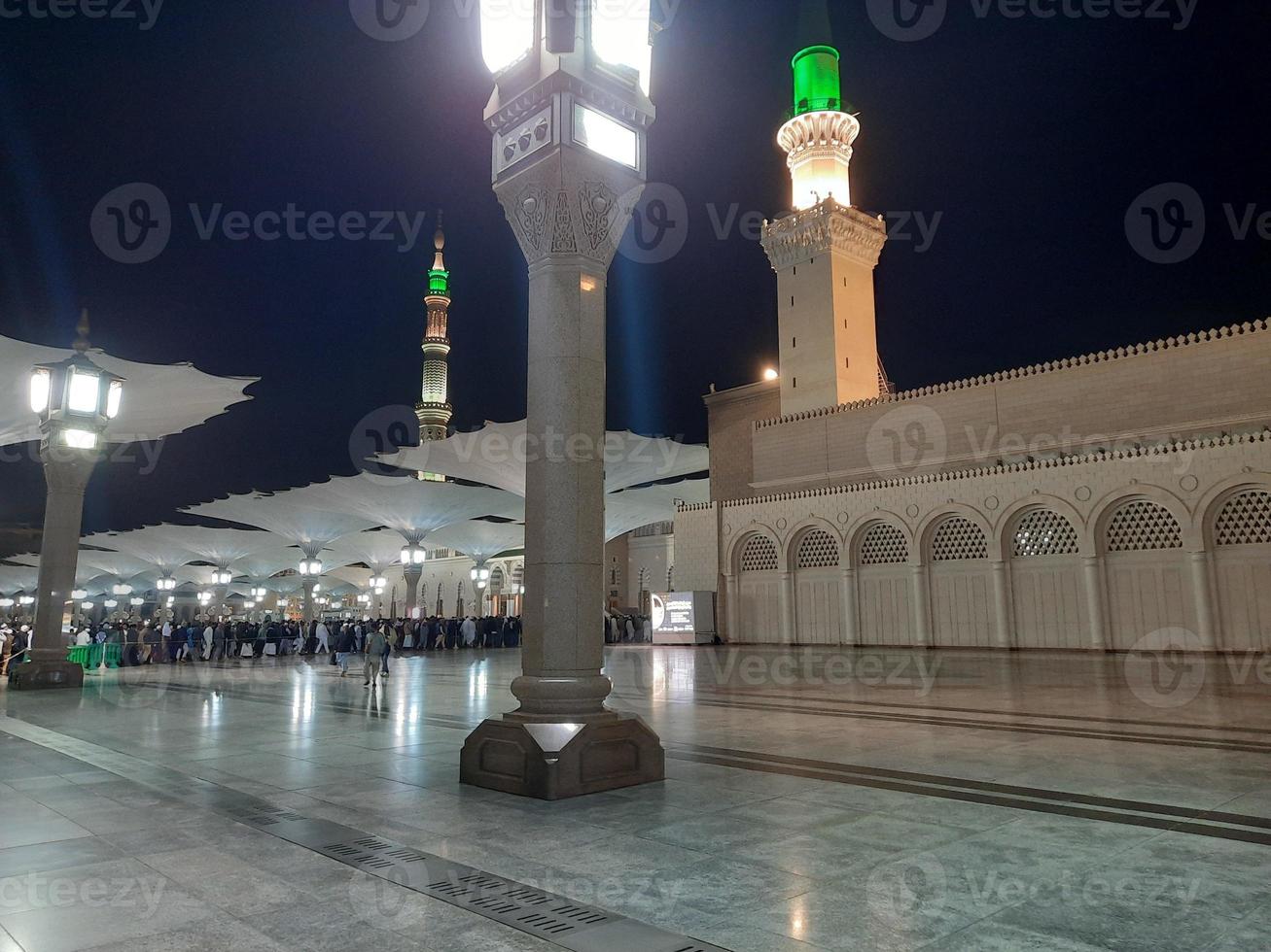 Beautiful view of Masjid al-Nabawi, Medina, Saudi Arabia in night-lights. photo