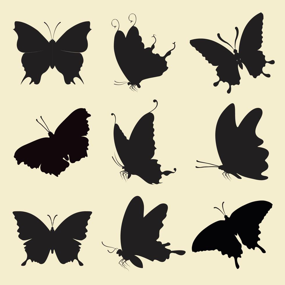 Vector butterfly silhouettes of different species
