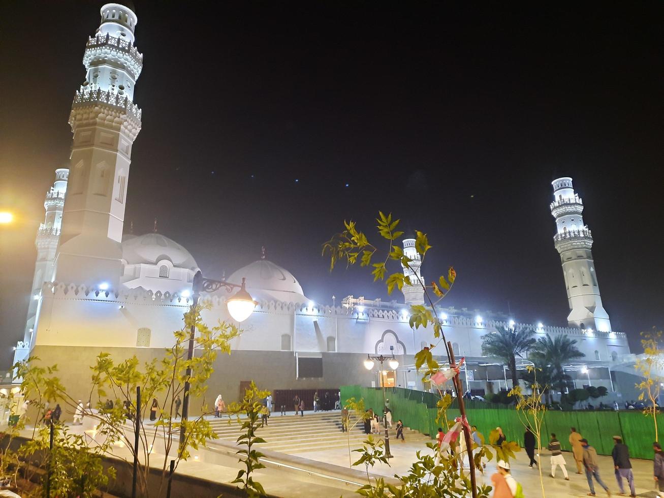 Medina, Saudi Arabia, Dec 2022 - Beautiful night view of Quba Mosque, the first mosque of Islam in Medina, Saudi Arabia. photo